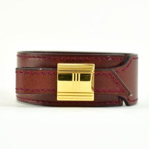 HERMES "Artemis": Scarlet Red, Leather & Gold "H" Logo Bracelet (ow)